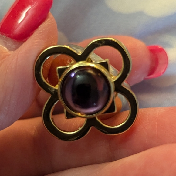 Women's Valeska gold tone purple wide band ring - Picture 5 of 9